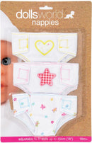 Dollsworld Dolls 3 Piece Pattern Stiched Cotton Nappies (7377357471899)