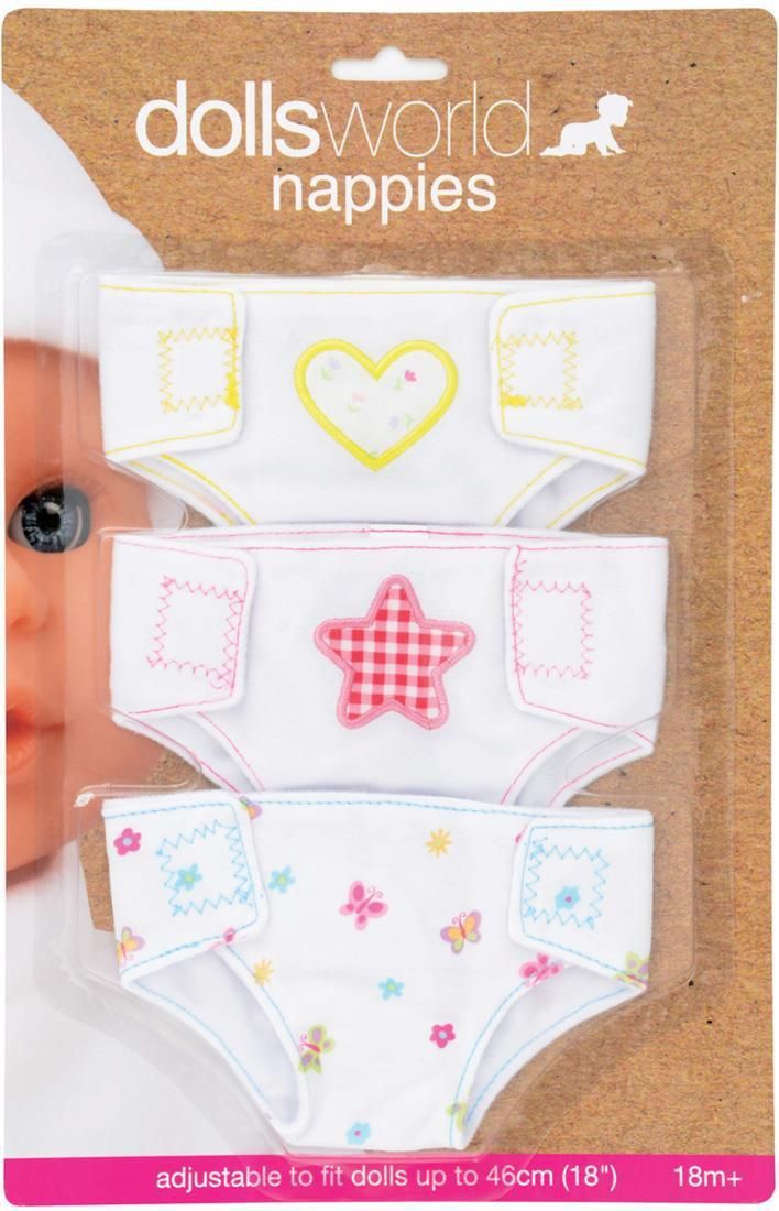 Dollsworld Dolls 3 Piece Pattern Stiched Cotton Nappies