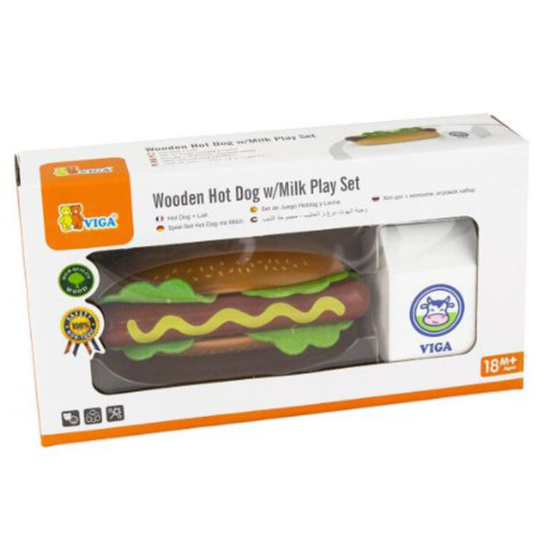 Viga Wooden Hot Dog & Milk Play Food Set