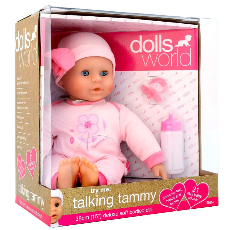 Dollsworld - Talking Tammy Doll (With 21 Sounds, Romper, Hat, Bottle & Dummy)- 38Cm (6899318030491)