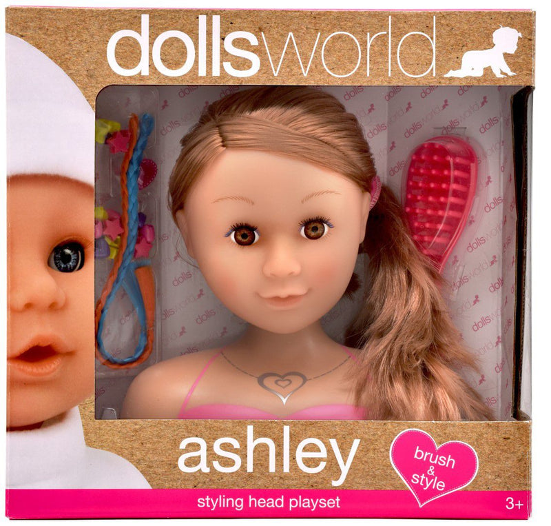 Dollsworld-Ashley Styling Head Playset (Brunette) Includes Brush, Hair Clips, Beads, Hair Extensions, And Ring (6899317571739)