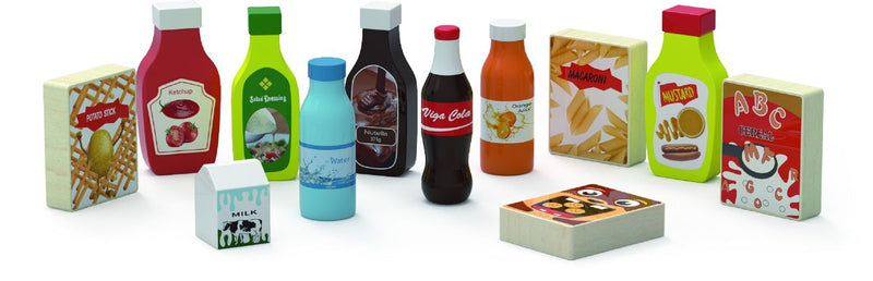 Viga Wooden Play Food & Grocery Set For Kitchen 