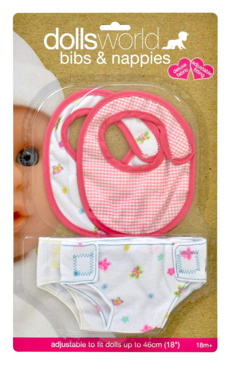 Dollsworld Baby Doll Fabric Bibs & Nappies Set (2 Bibs & 2 Nappies) (6899317768347)