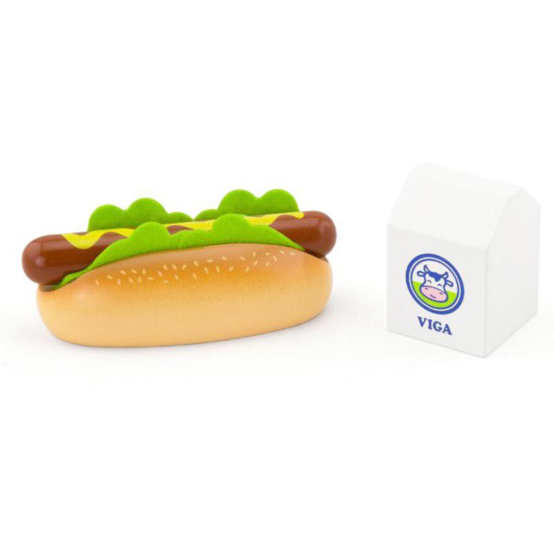 Viga Wooden Hot Dog & Milk Play Food Set
