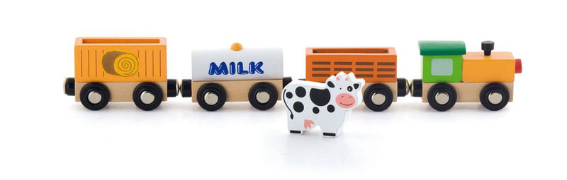Viga Magnetic Wooden Train Set with 1 Farm Animal - 5 Piece (7357908254875)