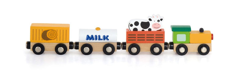 Viga Magnetic Wooden Train Set with 1 Farm Animal - 5 Piece (7357908254875)
