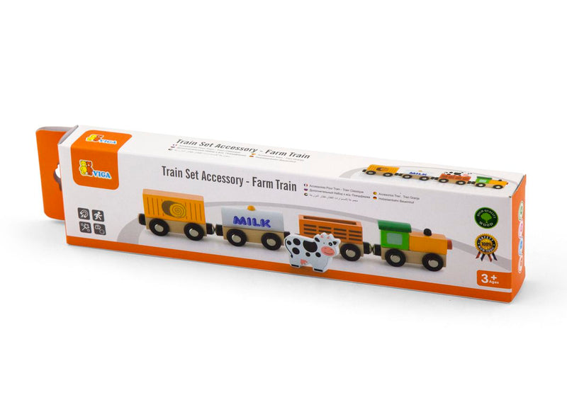 Viga Magnetic Wooden Train Set with 1 Farm Animal - 5 Piece (7357908254875)