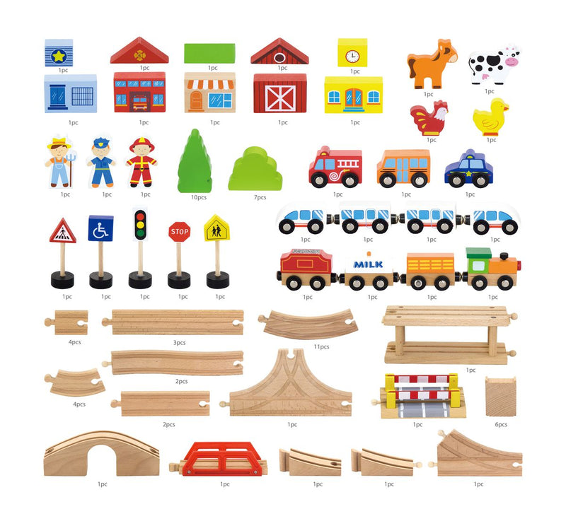Viga Wooden Train Set with Acessories 90pc