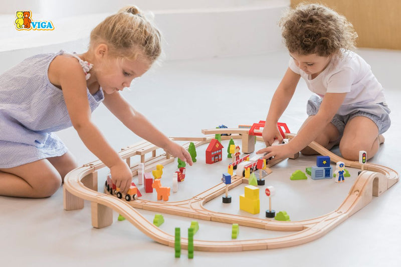 Viga Wooden Train Set with Acessories 90pc