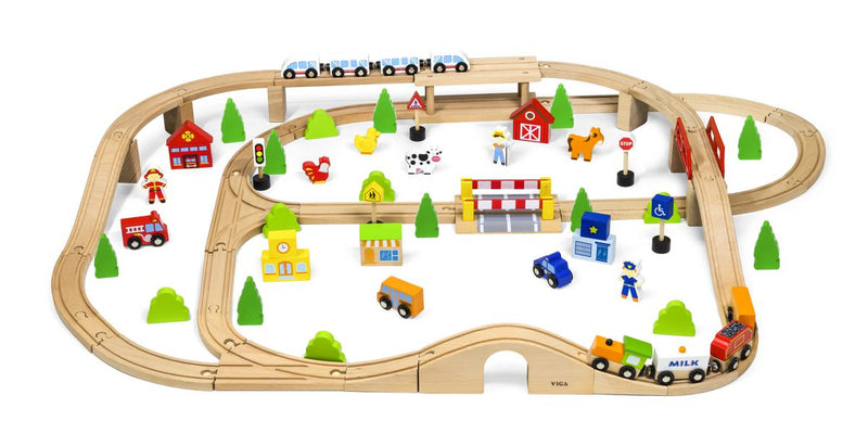 Viga Wooden Train Set with Acessories 90pc